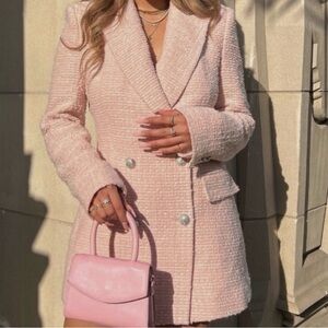 Zara Textured Double Breasted Blazer Pink Tweed Button Jacket 2094/243